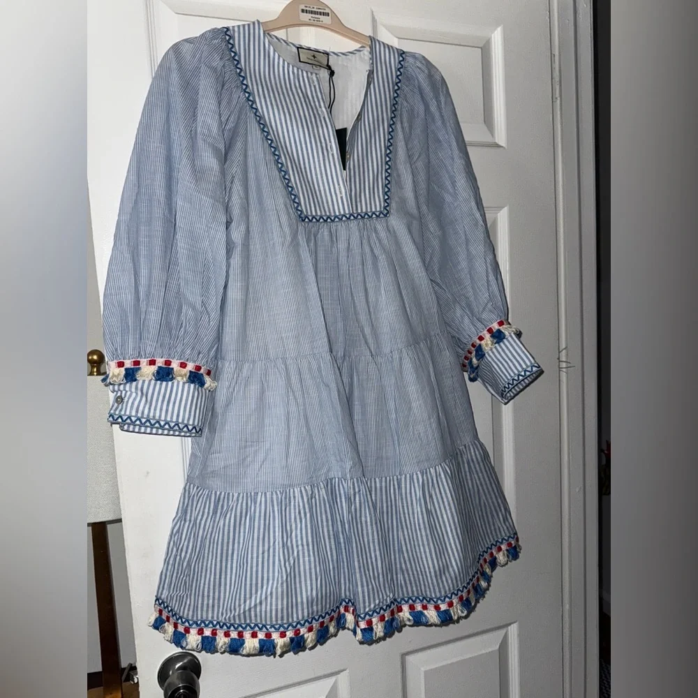 Tuckernuck Chambray Stripe Fringe Jen Dress - Picture 2 of 3